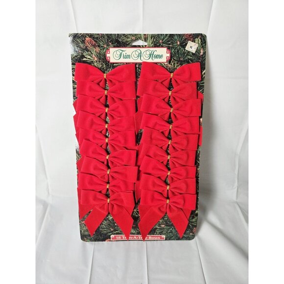 Vintage 18pc Variety Trim-a-Tree #161 Red Velvet Christmas Bows Ornaments - Picture 1 of 2